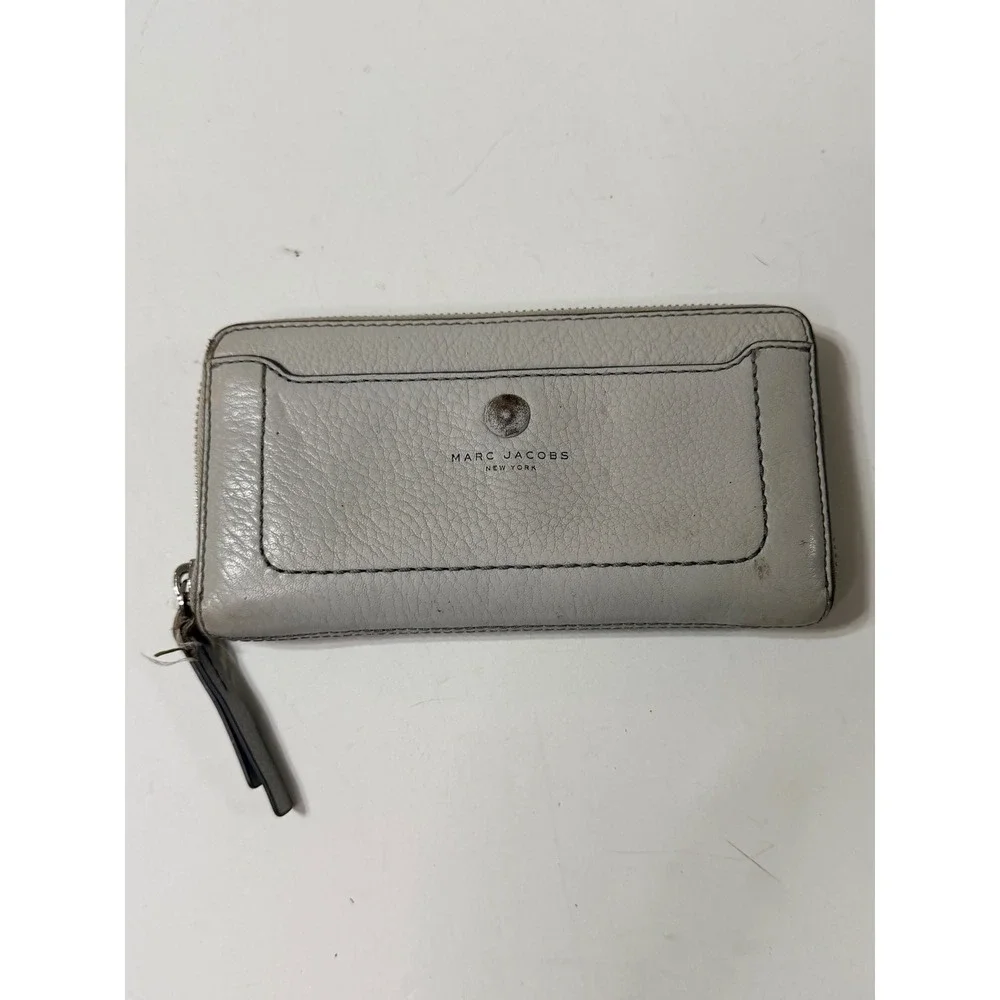 Marc Jacobs Gray Pebbled Leather Zip Around Continental Wallet Long Organizer
